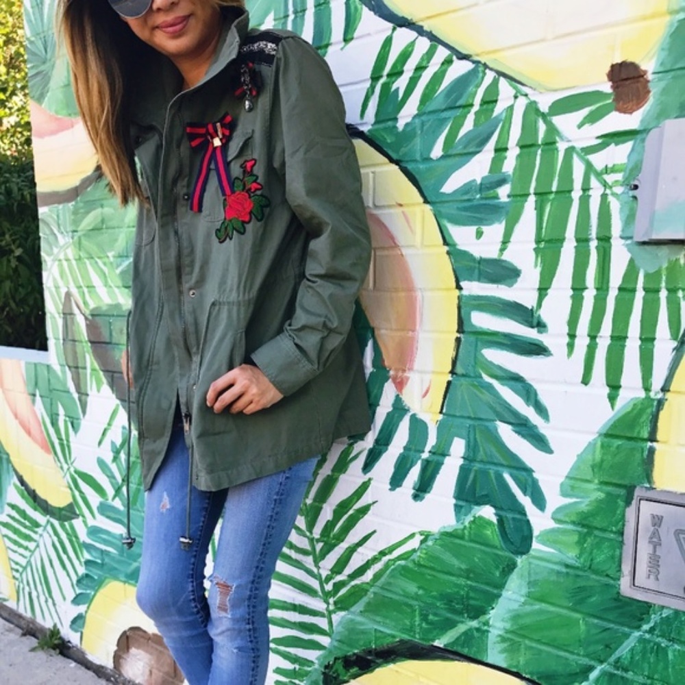 Embellished & Embroidered Olive Green Jacket Coat - Picture 3 of 8